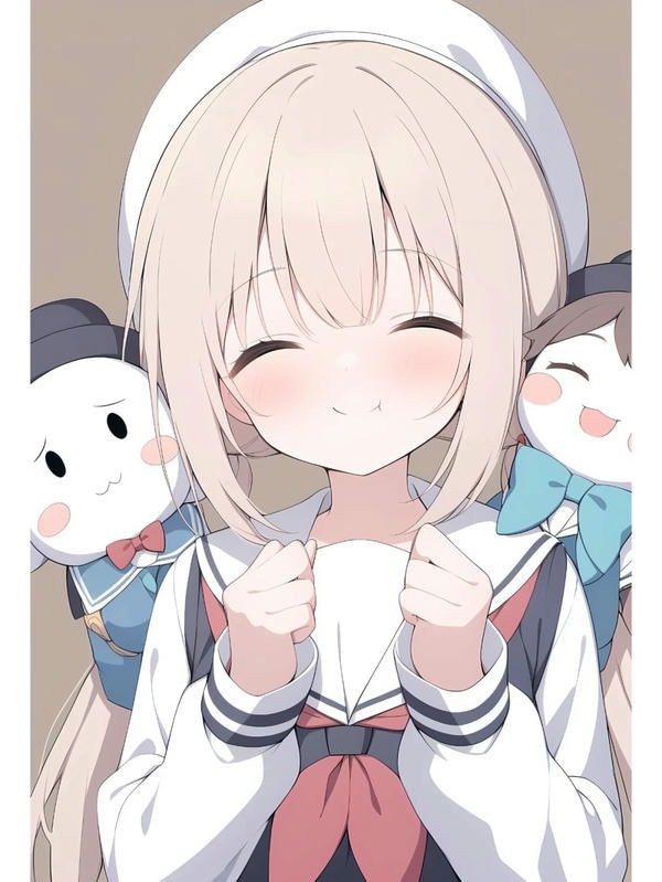 Ảnh anime nữ cute trong bộ đồng phục học sinh truyền thống, tạo dáng ngây thơ