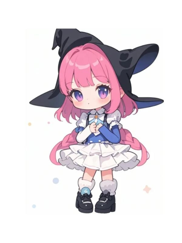 Chibi nữ đáng yêu với mái tóc ngắn và áo khoác hồng