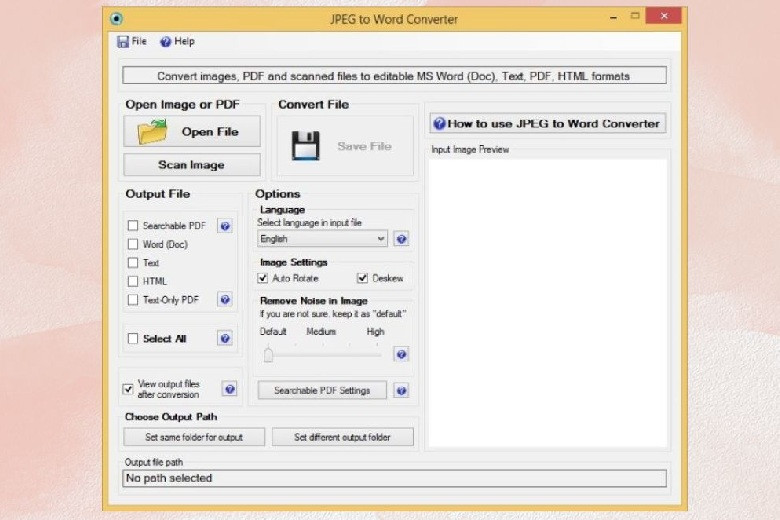 Giao diện JPEG to Word Converter để chuyển ảnh sang Word